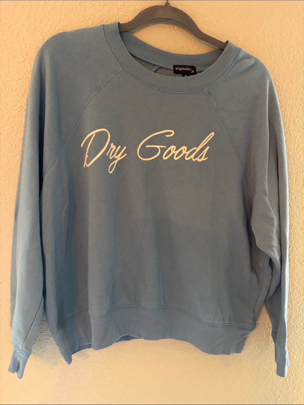 Dry Goods Light Blue Crewneck Sweatshirt with White Script